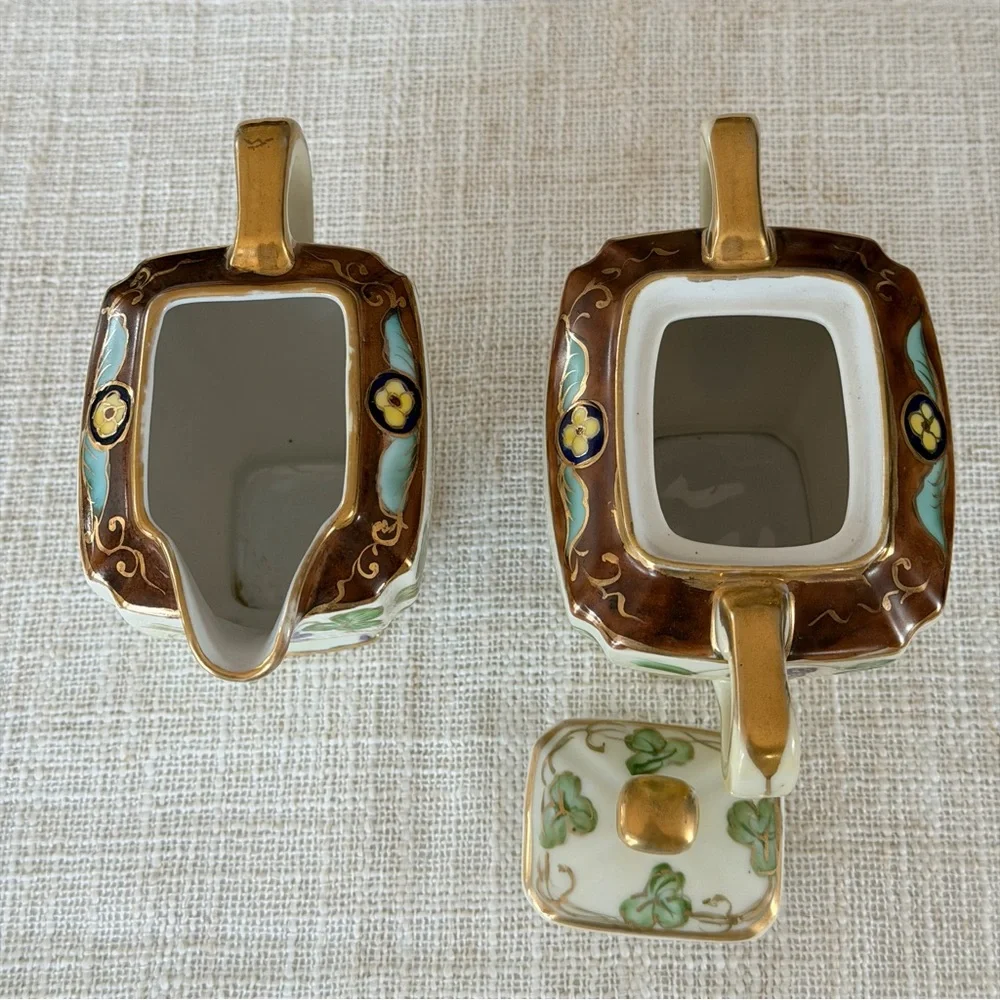 Antique Noritake Hand-Painted Grape Creamer and Sugar Bowl w/Top Set,  apan